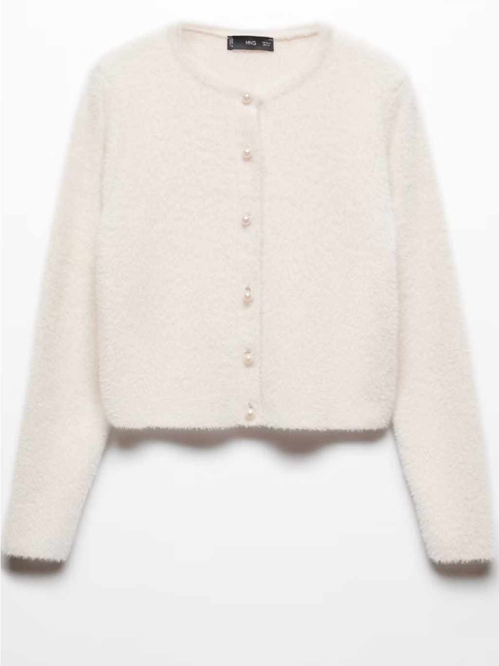 Nwt Mango Soft Faux Fur Cardigan Pearl Buttons Ecru Size M